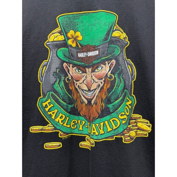 Harley Davidson Leprechaun St. Patricks Day T Shirt L Black Green Pot of Gold - Picture 3 of 6